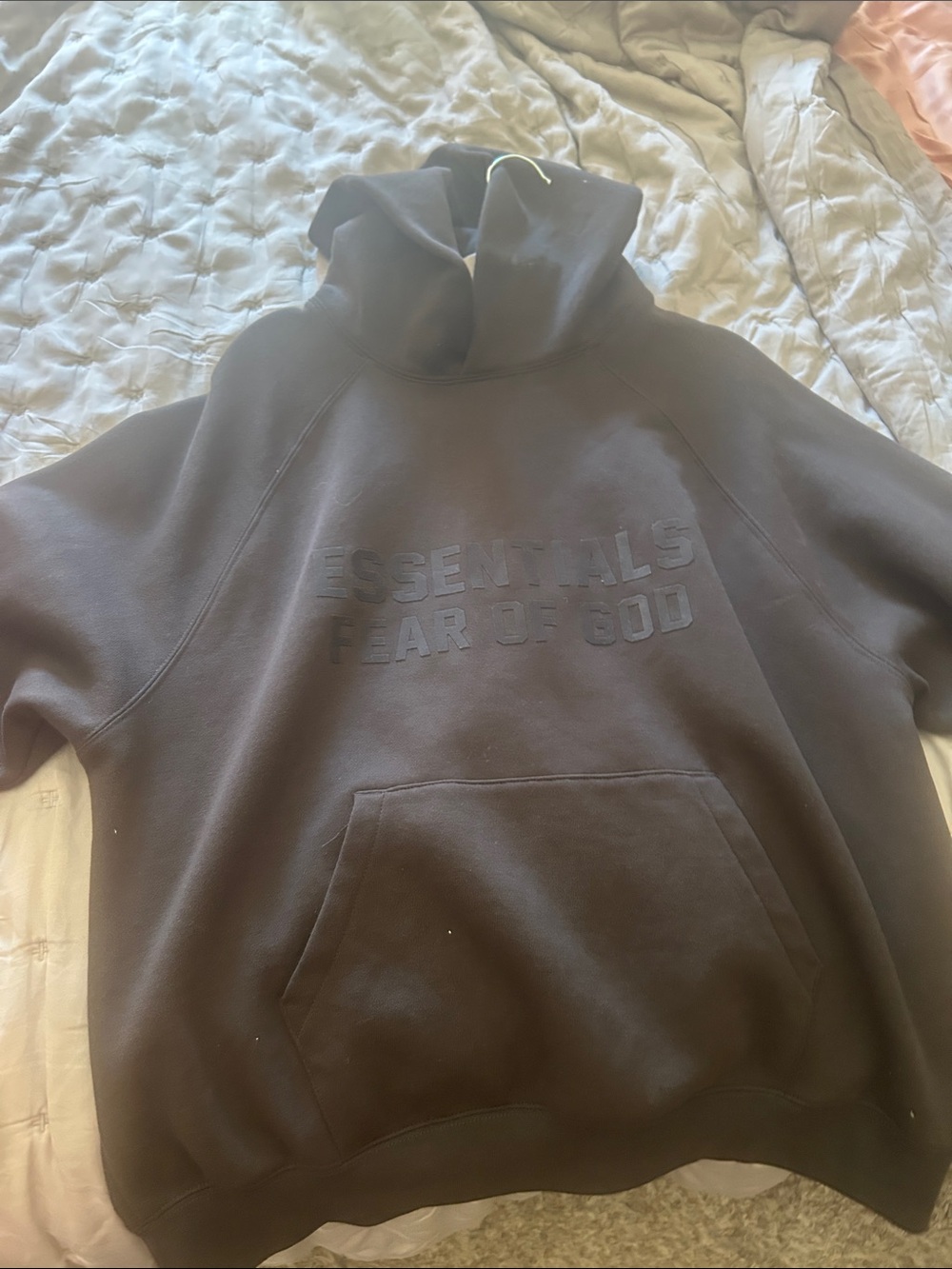 Fear of God ESSENTIALS Black Embossed Pullover Hoodie